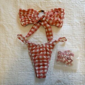 Montce Swim Gingham Bandeau Set (S/M) in Shrimp